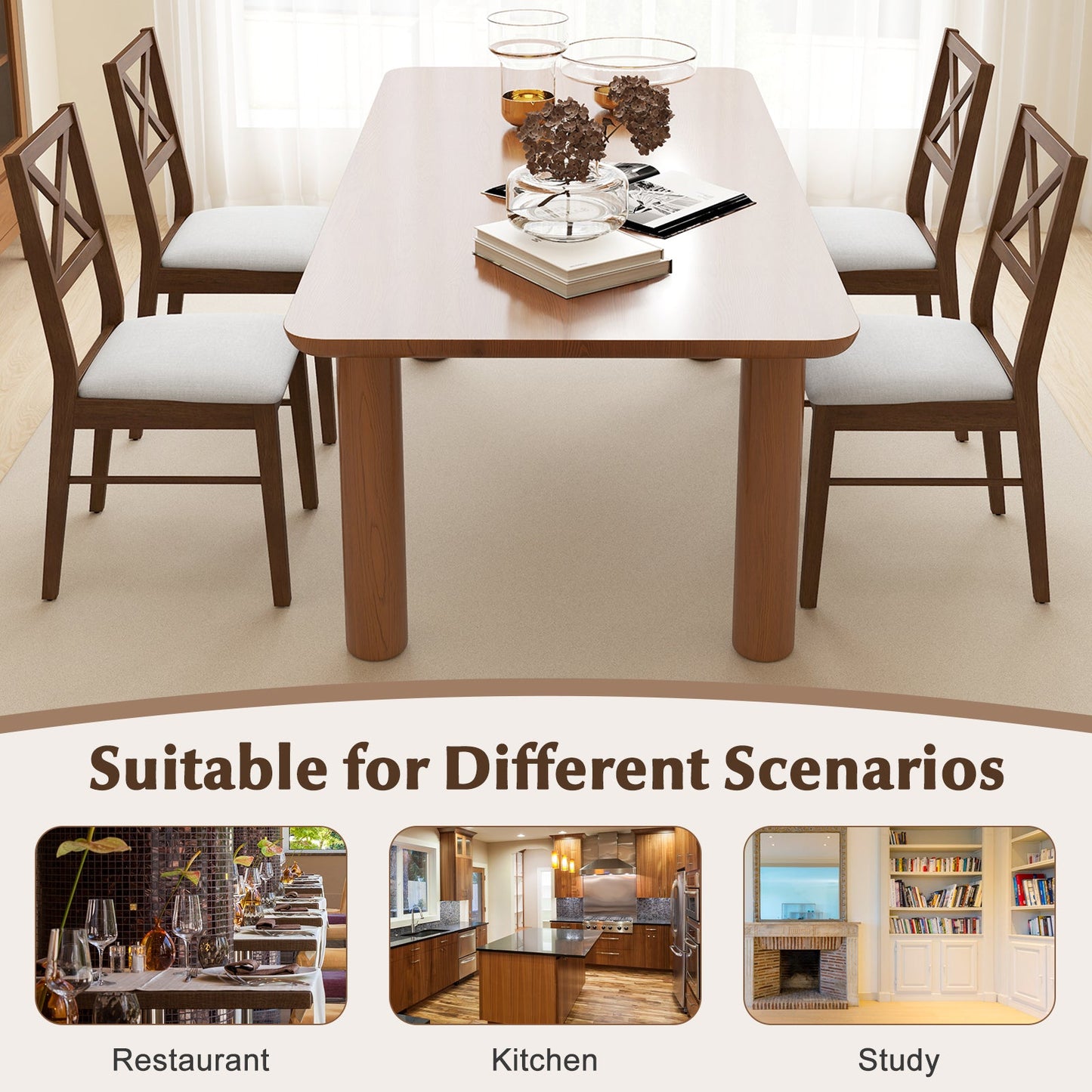 Upholstered Side Dining Chairs Set of 2 with Rubber Wood Frame-Brown