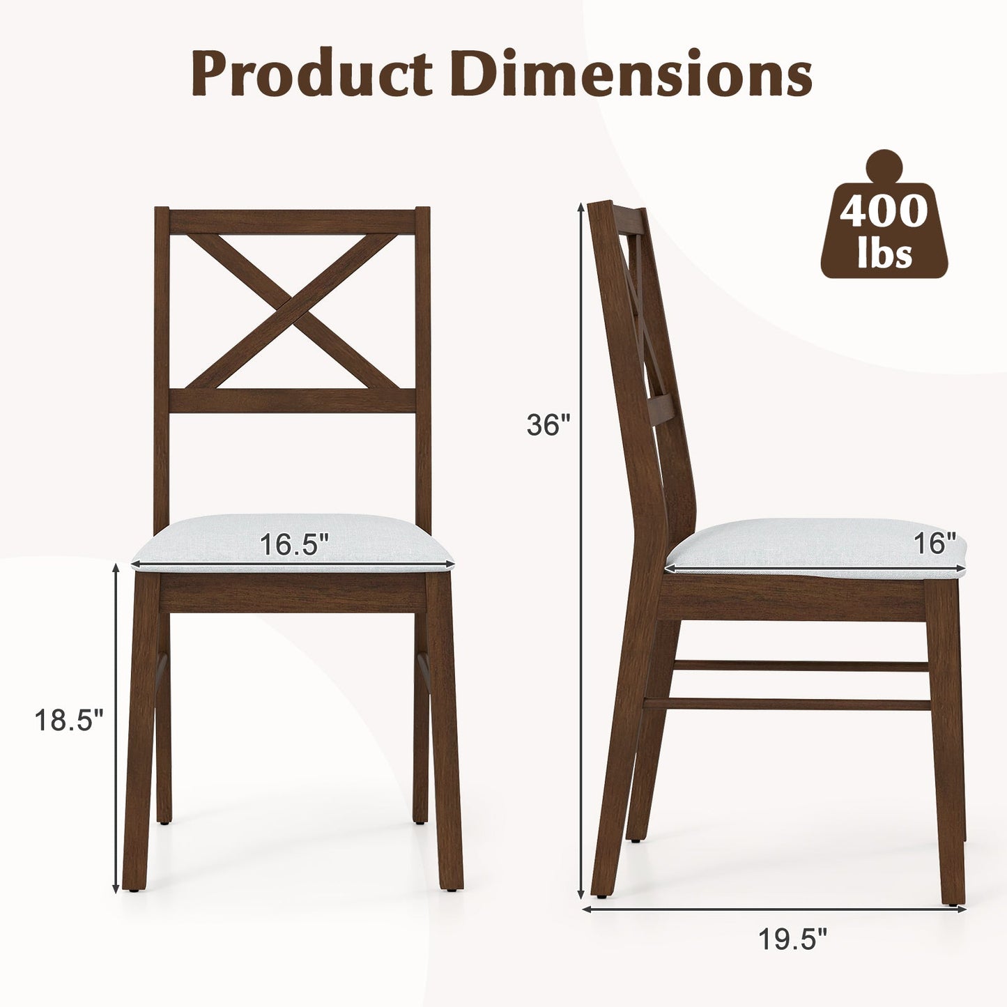 Upholstered Side Dining Chairs Set of 2 with Rubber Wood Frame-Brown