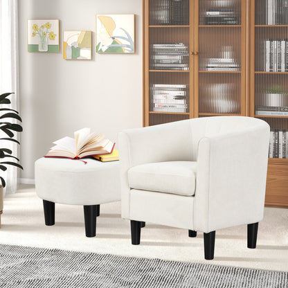 Sillón club de terciopelo Teddy tapizado con otomana y reposapiés - Beige