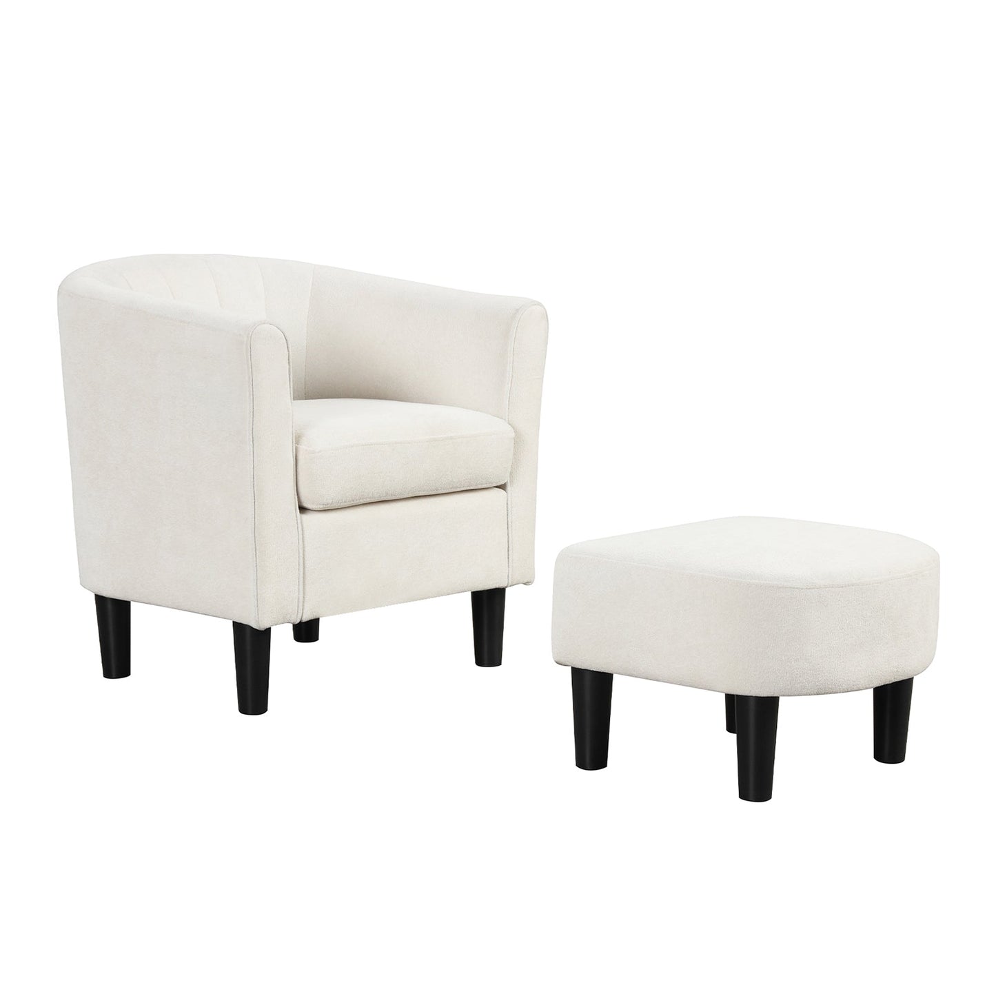 Sillón club de terciopelo Teddy tapizado con otomana y reposapiés - Beige