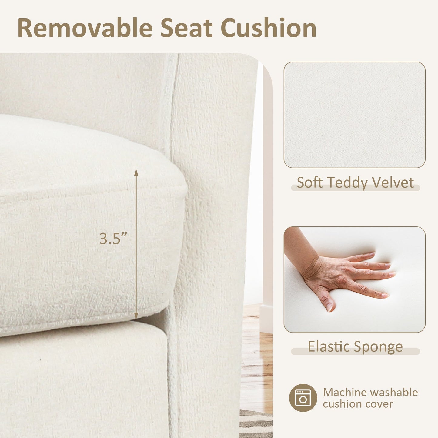 Sillón club de terciopelo Teddy tapizado con otomana y reposapiés - Beige