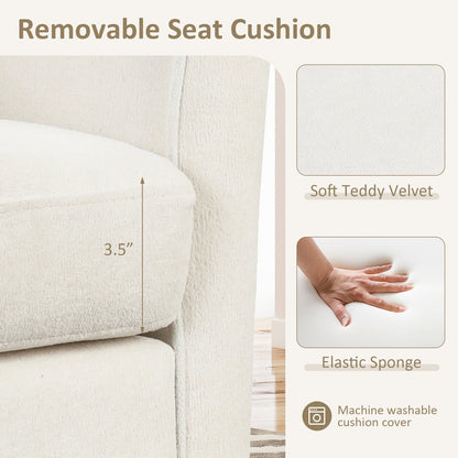 Sillón club de terciopelo Teddy tapizado con otomana y reposapiés - Beige