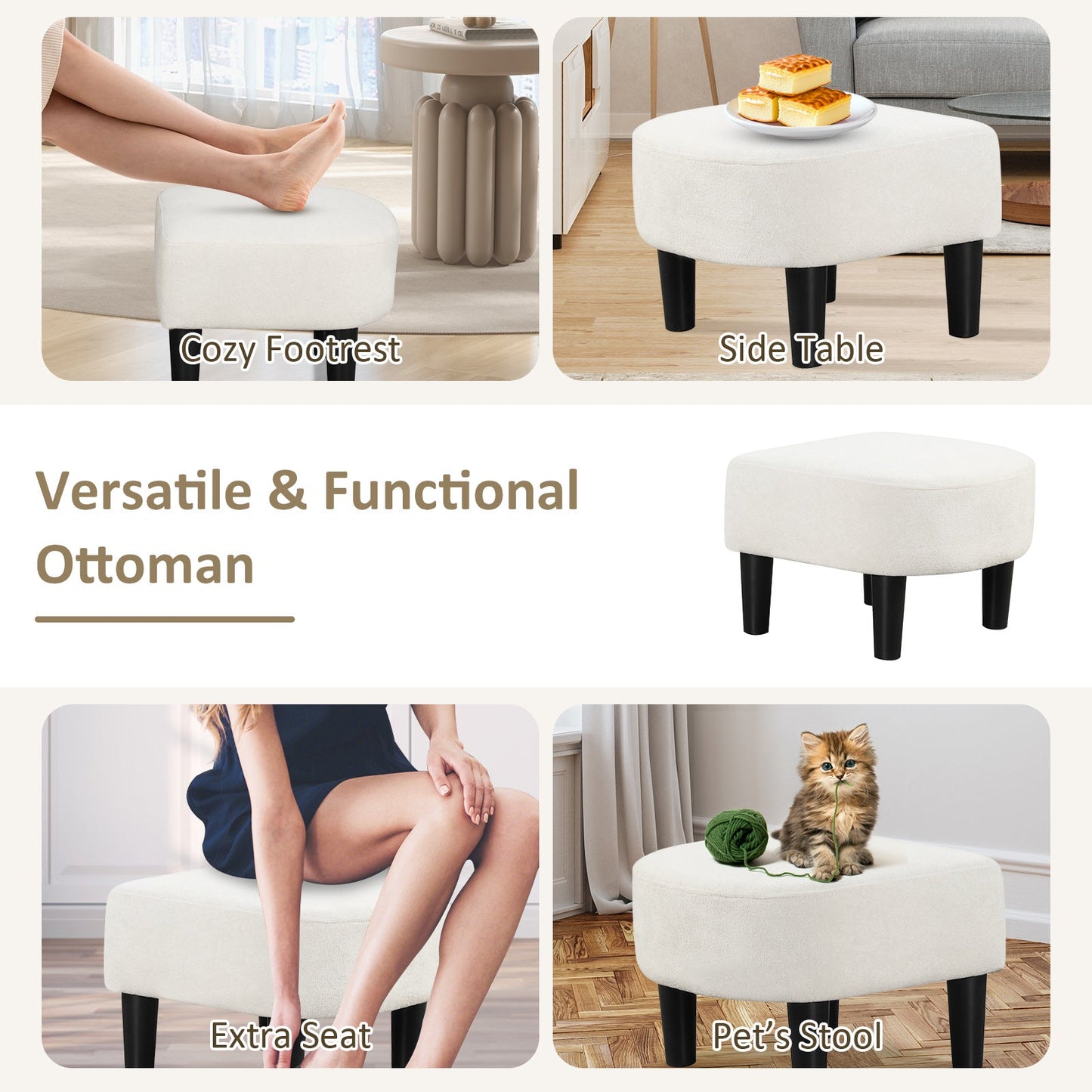 Sillón club de terciopelo Teddy tapizado con otomana y reposapiés - Beige