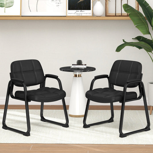 Set of 2 Waiting Room Chair Home Office PU Leather Guest Chairs-Black - Tampa Home & Garden Store
