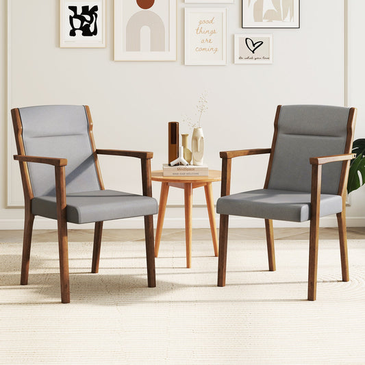 Upholstered Wooden Accent Chairs Set of 2 with High Back and Soft Cushion-Gray - Tampa Home & Garden Store
