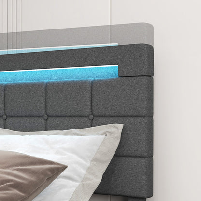 Estructura de cama LED tapizada con cabecero y 4 cajones - Tamaño completo