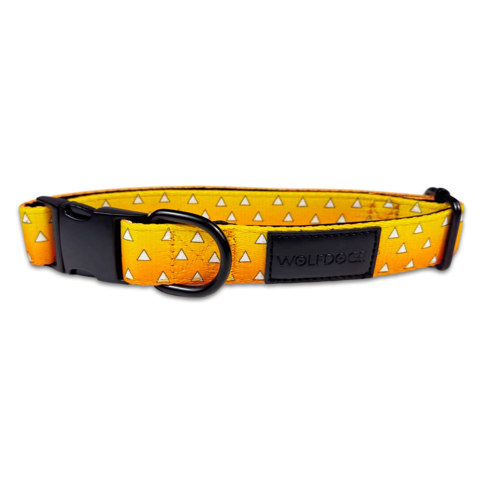 Urokomon Collar yellow with white triangles and black buckles WOLFDOGE on Tampa Home & Garden Store