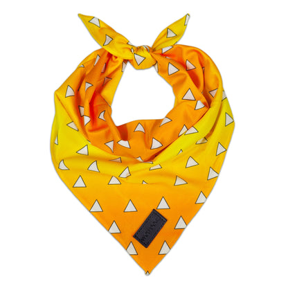 Urokomon Cooling Bandana by WOLFDOGE, yellow-orange pet bandana with white triangle print on Tampa Home & Garden Store