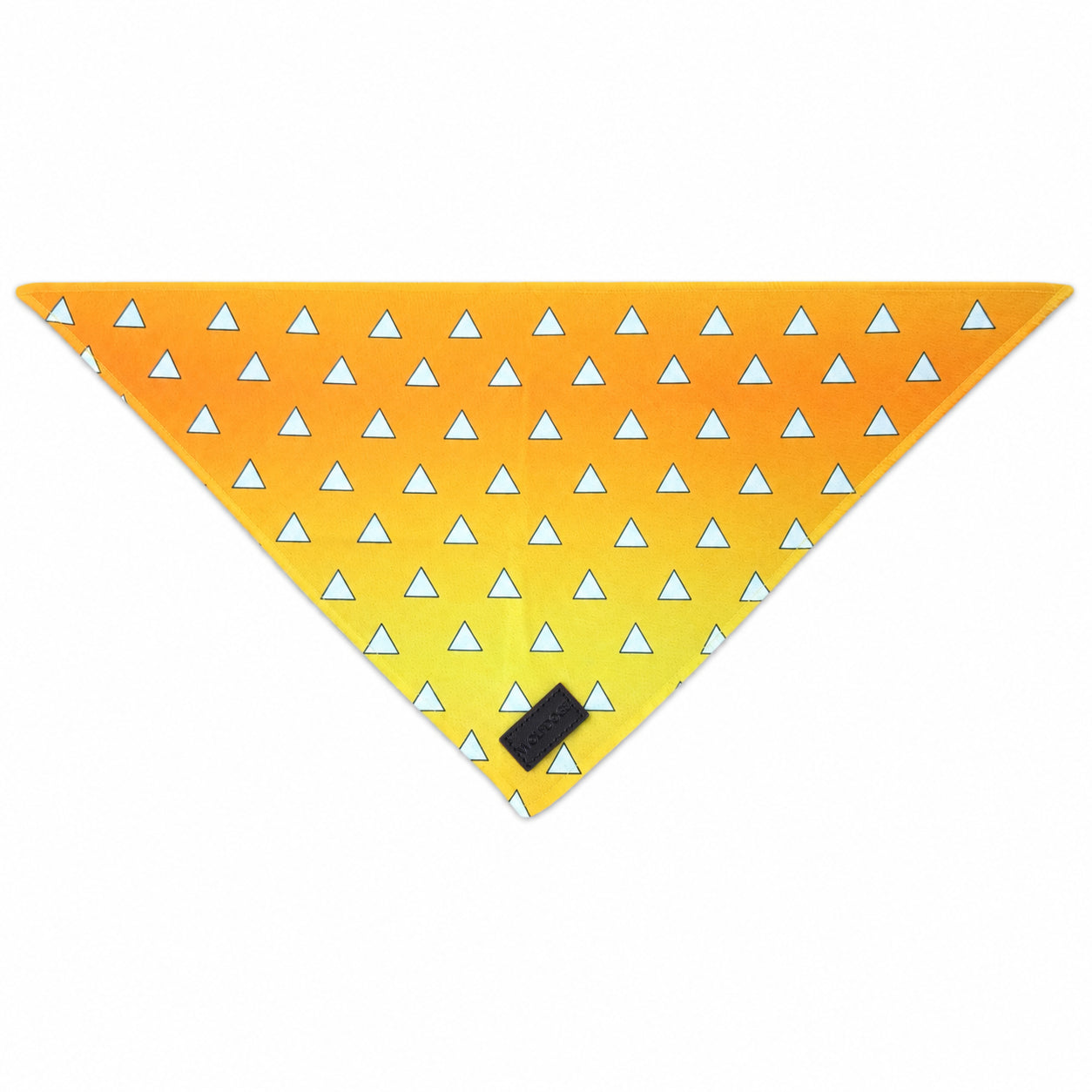 Urokomon Cooling Bandana by WOLFDOGE, orange-yellow gradient with white triangles, pet bandana on Tampa Home & Garden Store