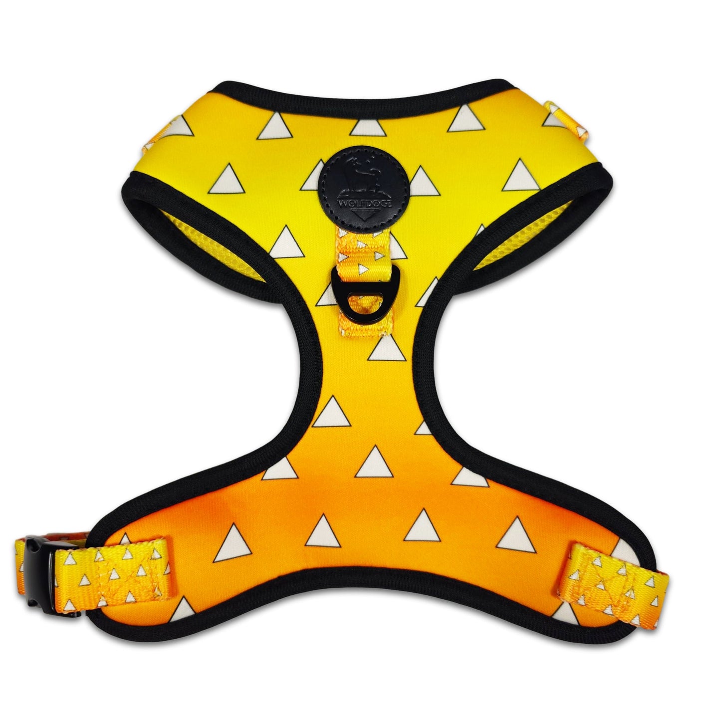 Urokomon Harness yellow with white triangles, black trim, WOLFDOGE badge on Tampa Home & Garden Store