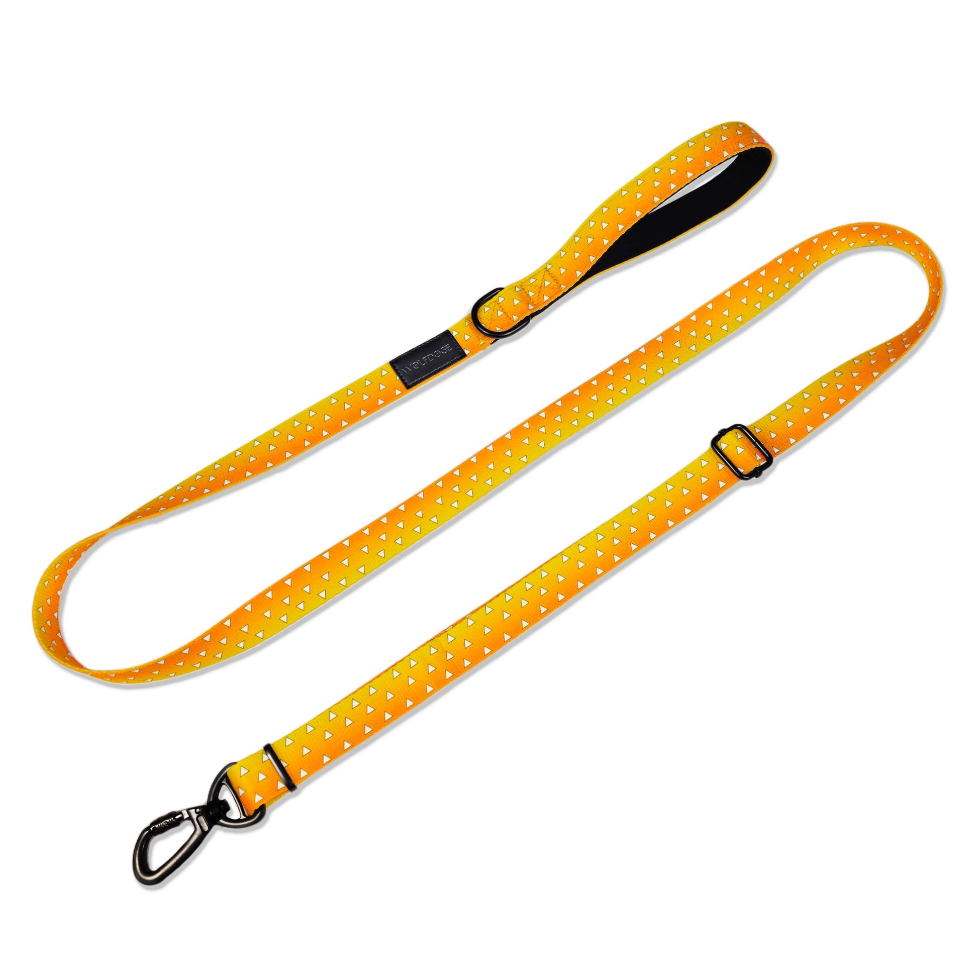 Urokomon Leash by WOLFDOGE orange leash with white triangle print and black metal clip on Tampa Home & Garden Store