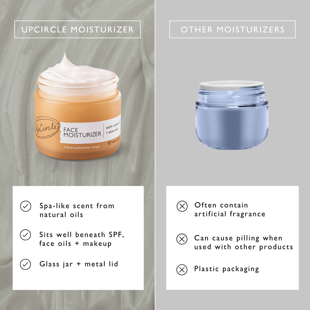 UpCircle Face Moisturizer lotion jar, peach glass container with cream visible on Tampa Home & Garden Store