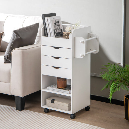 Utility Trolley with Open Shelves and 3 Drawers-White - Tampa Home & Garden Store