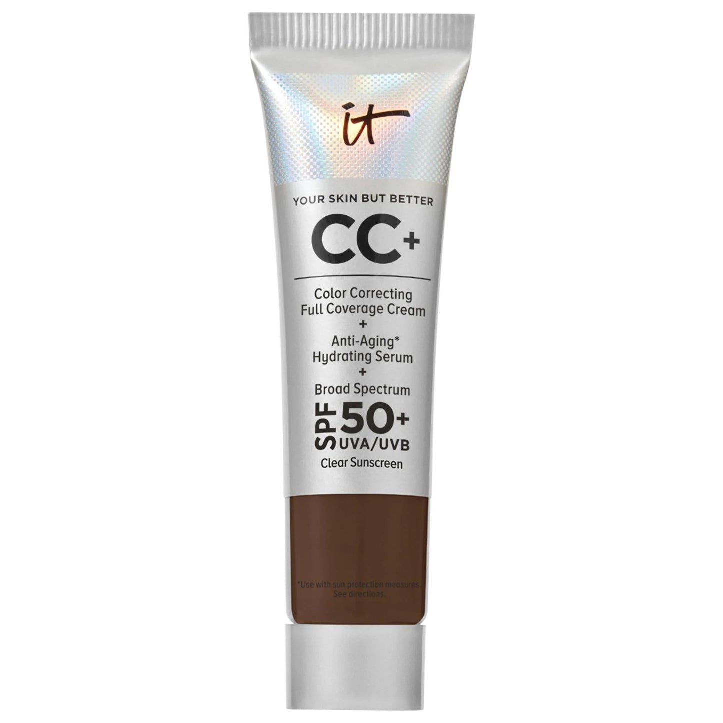 Foundation IT Cosmetics CC+ Cream full coverage SPF 50+ in silver tube with brown cap on Tampa Home & Garden Store