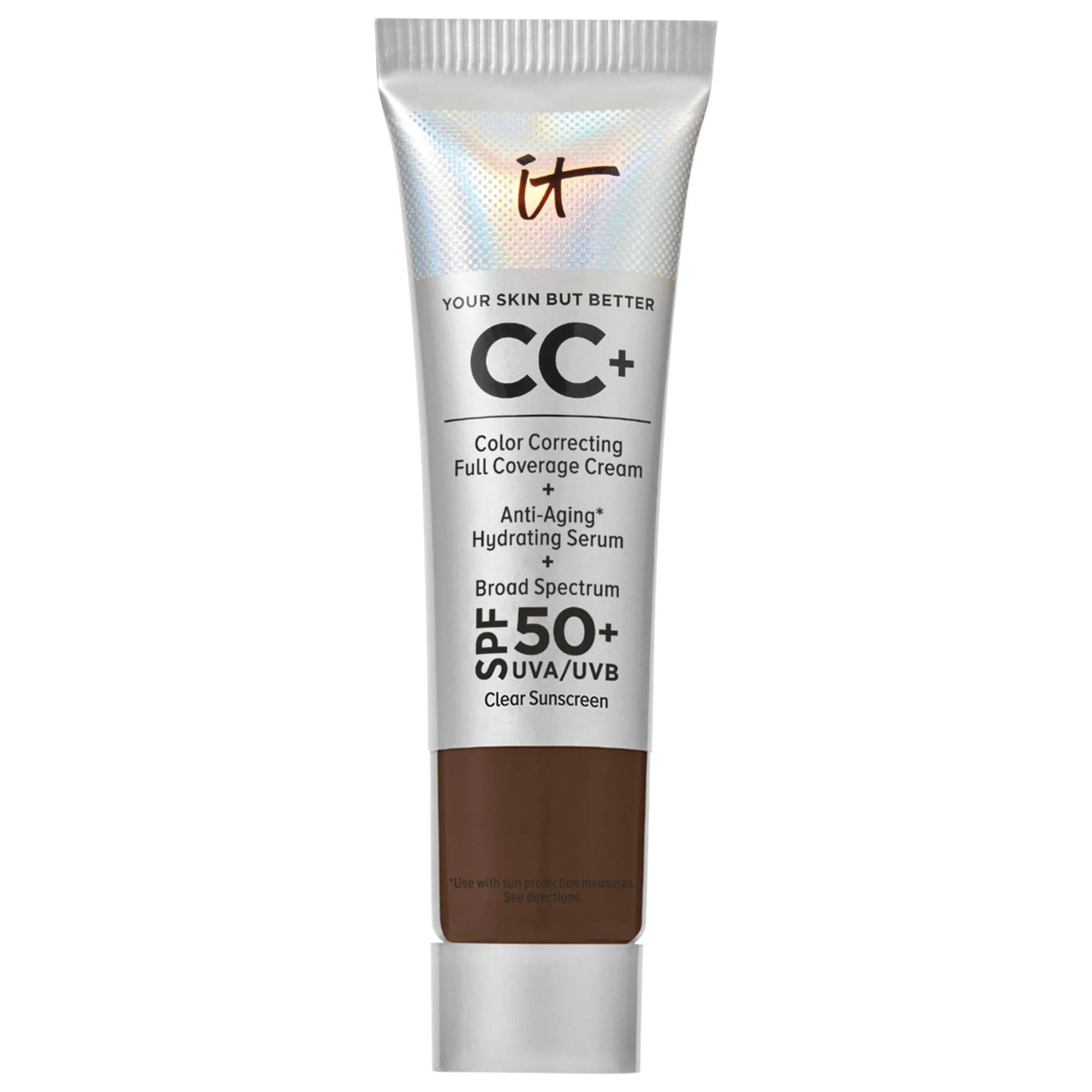 Foundation IT Cosmetics CC+ Cream full coverage SPF 50+ in silver tube with brown cap on Tampa Home & Garden Store