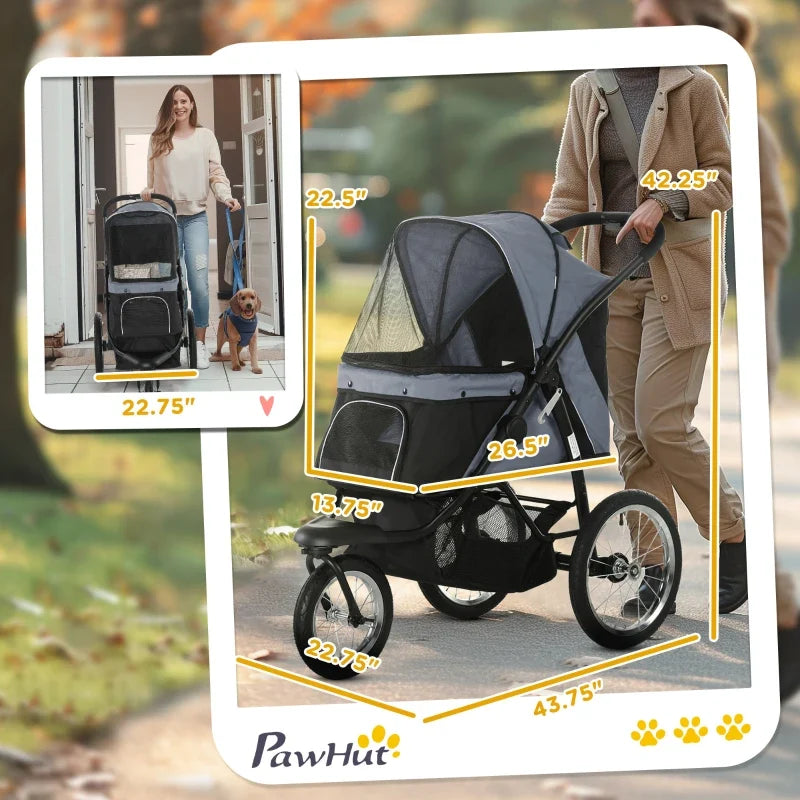 3-wheel PawHut pet stroller for small and medium dogs, black frame with a mesh canopy on Tampa Home & Garden Store