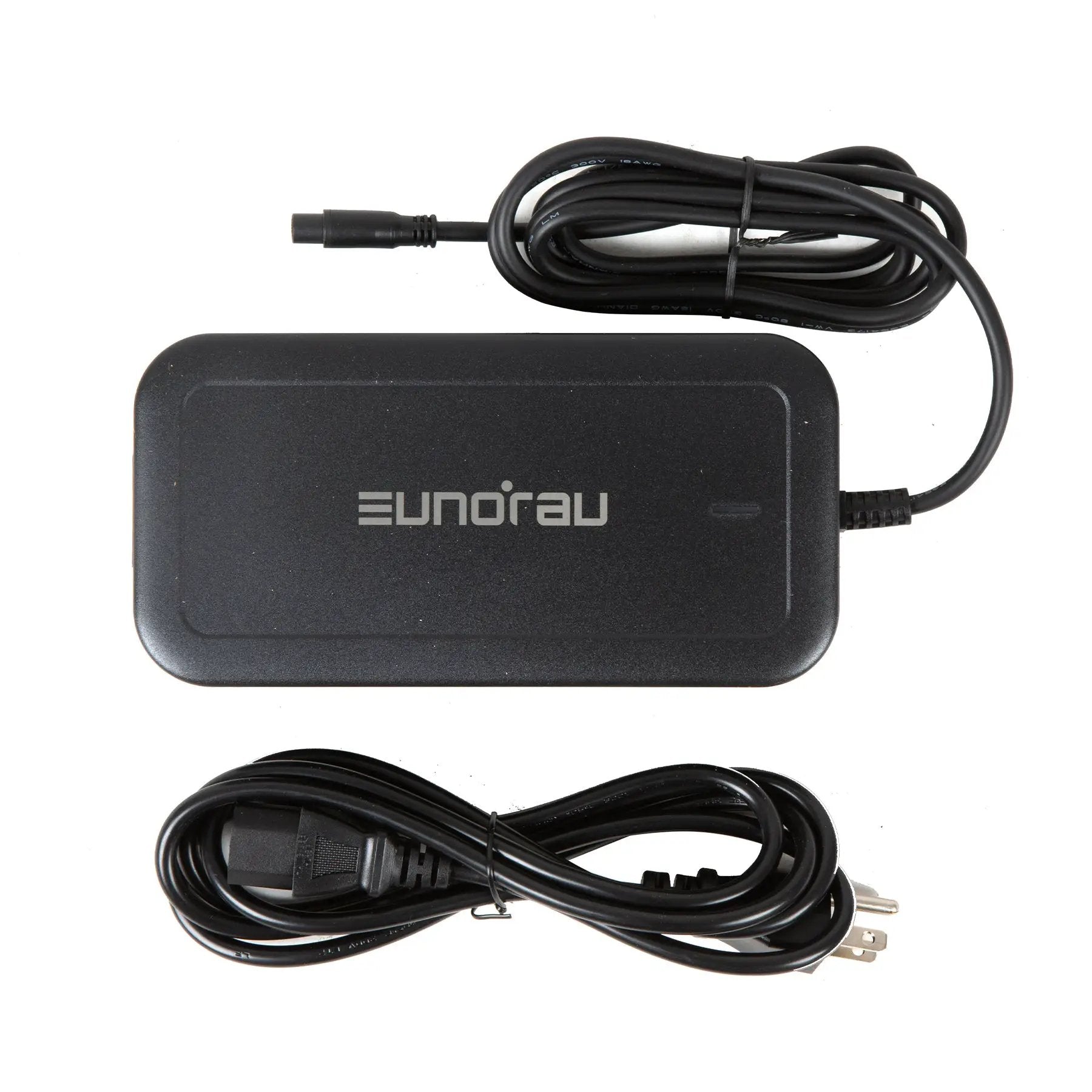 EUNORAU 52V4A US/CA FLASH Ebike Charger, black rectangular wall adapter with two cords on Tampa Home & Garden Store