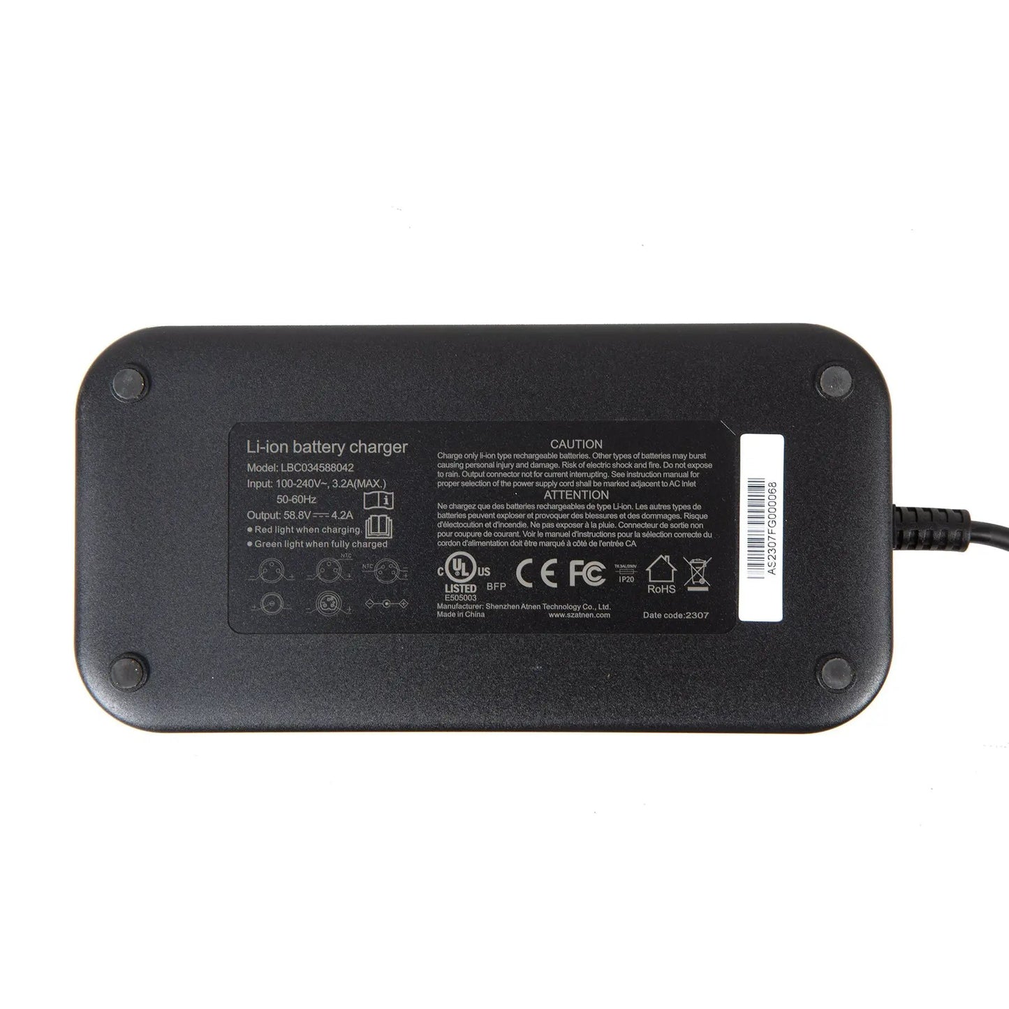 EUNORAU 52V4A ebike charger, black rectangular Li-ion charger with side barcode label on Tampa Home & Garden Store