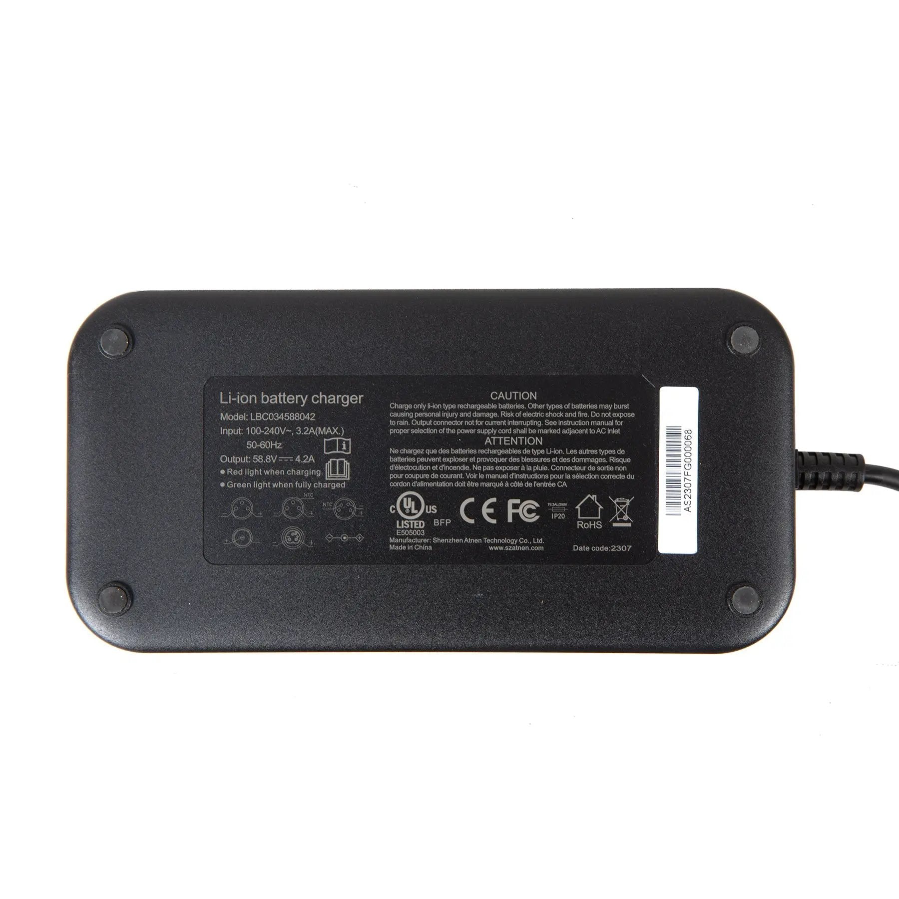 EUNORAU 52V4A ebike charger, black rectangular Li-ion charger with side barcode label on Tampa Home & Garden Store