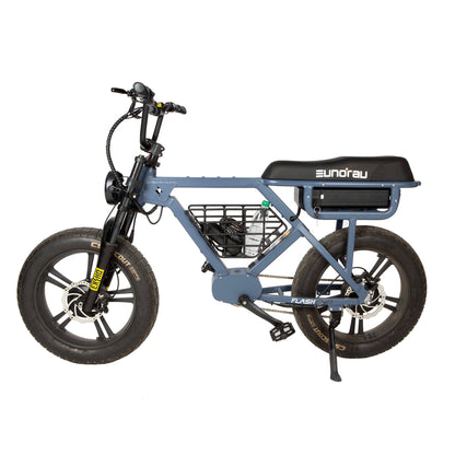 Mid-Position Storage Basket for FLASH Ebikes black metal basket on blue EUNORAU e-bike frame on Tampa Home & Garden Store