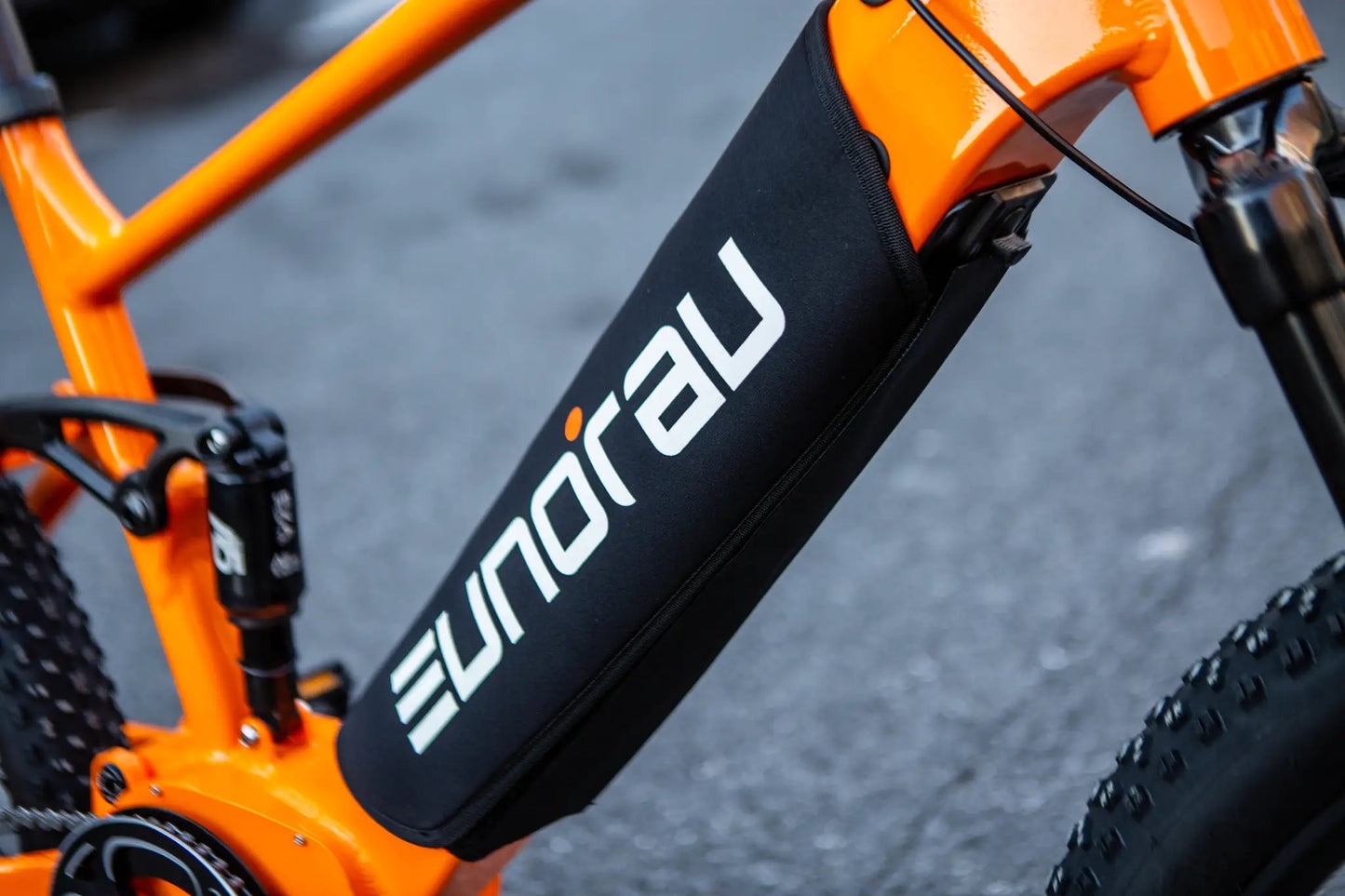 EUNORAU Thermal Ebike DownTube Battery Wrap black on orange frame on Tampa Home & Garden Store