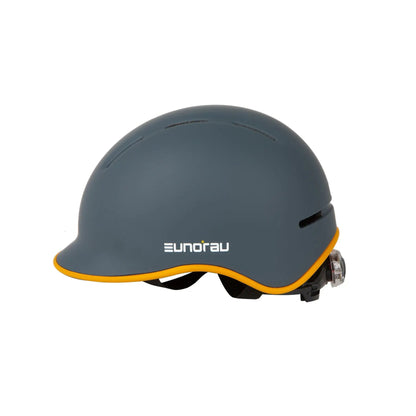 EUNORAU Genesis JR kids bike helmet, dark blue-gray shell with orange trim and vents on Tampa Home & Garden Store