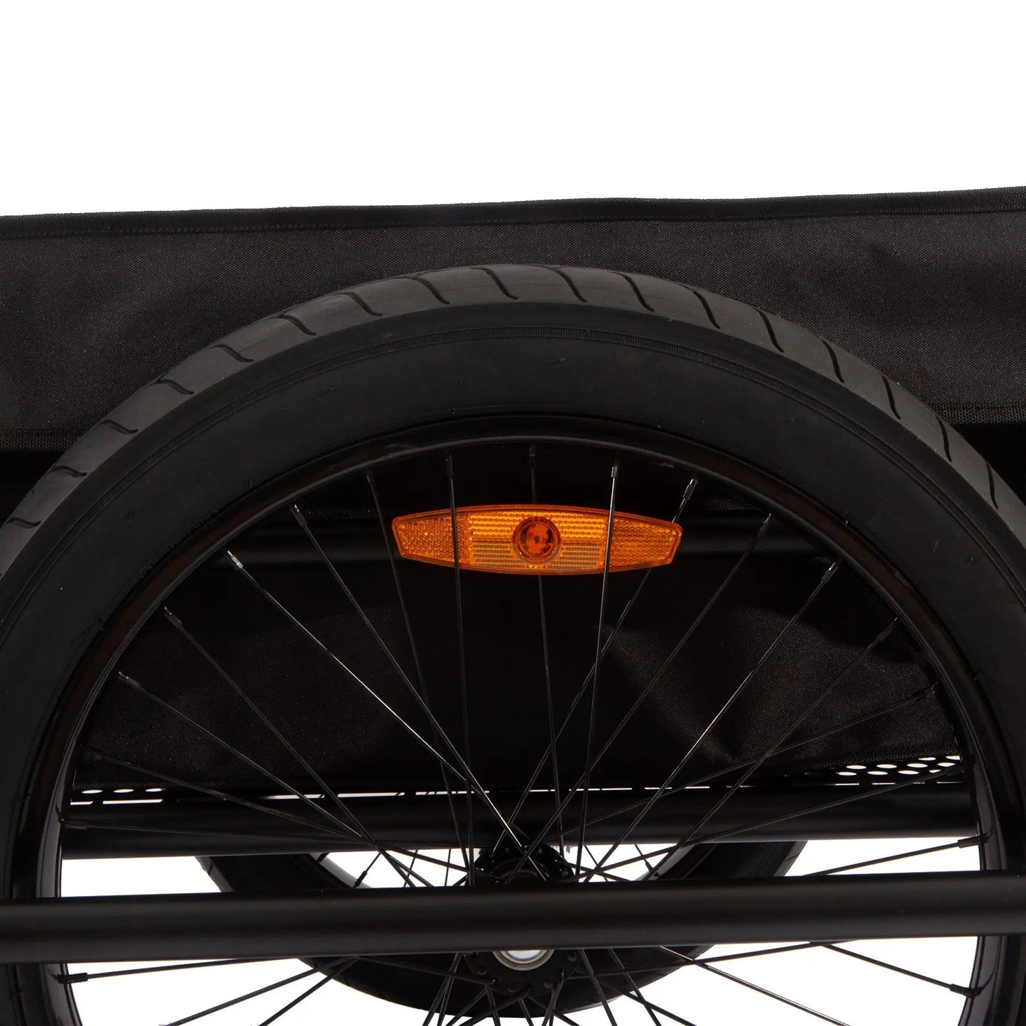 EUNORAU Ebike Hunting Trailer wheel with black tire and orange reflector on Tampa Home & Garden Store