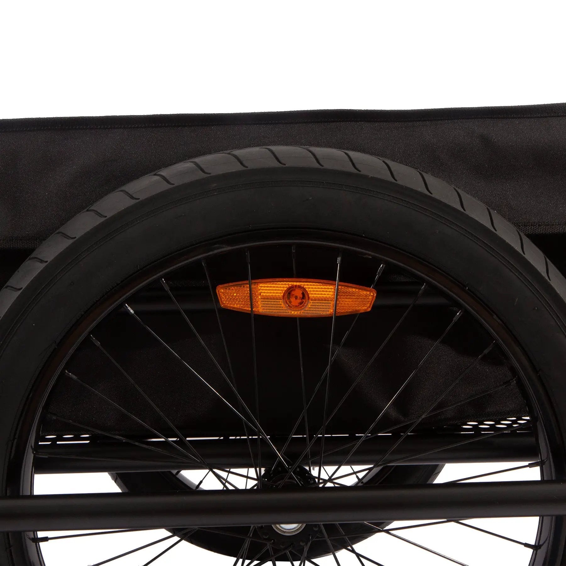 EUNORAU Ebike Hunting Trailer wheel with black tire and orange reflector on Tampa Home & Garden Store