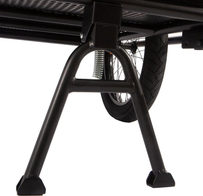EUNORAU Ebike Hunting Trailer black steel frame, single wheel, coil suspension underside on Tampa Home & Garden Store