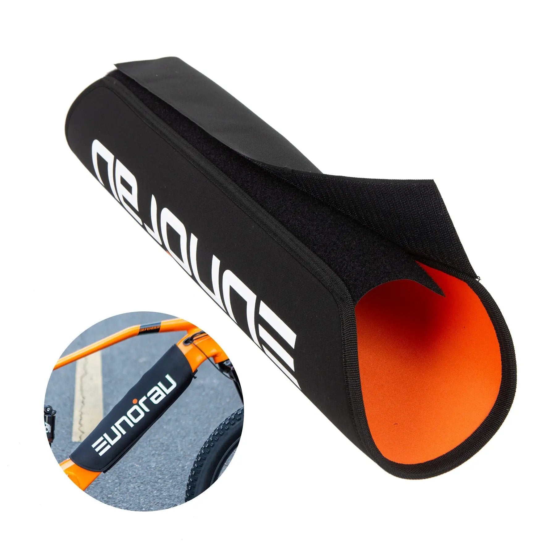 EUNORAU Ebike DownTube Battery Wrap black fabric case with orange interior and Velcro strap on Tampa Home & Garden Store