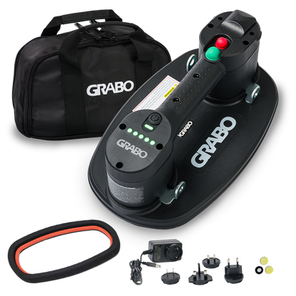 GRABO V2 cordless suction gripster black handheld lifter with green LEDs and carry bag on Tampa Home & Garden Store