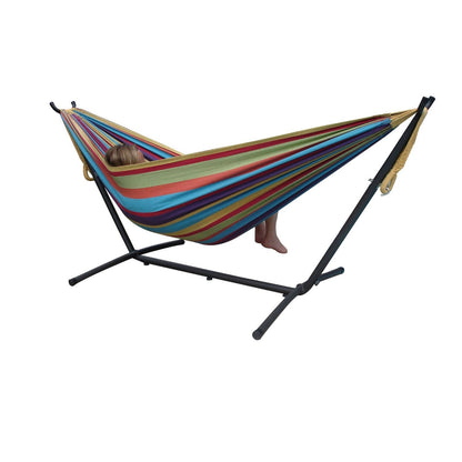 Hamaca Doble de Tela Tropical con Soporte de Acero de 9 Pies