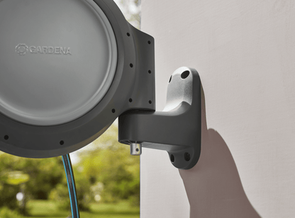 Retractable Hose Reel RollUp 50 ft by Gardena, wall-mounted gray housing on Tampa Home & Garden Store