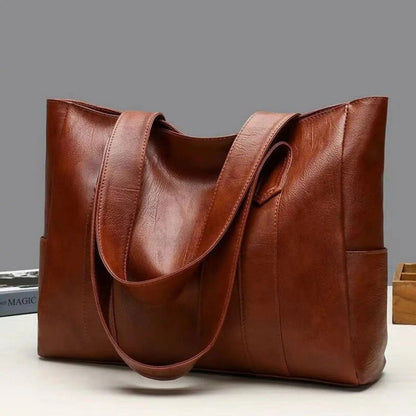 Retro leather shoulder tote bag Moktan Sabai in rich brown leather with wide straps on Tampa Home & Garden Store