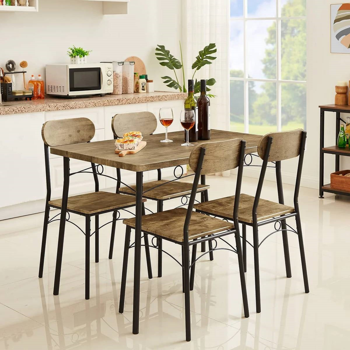Juego de comedor moderno industrial de 5 piezas con mesa con tapa de madera y 4 sillas
