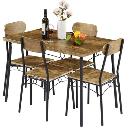 Juego de comedor moderno industrial de 5 piezas con mesa con tapa de madera y 4 sillas