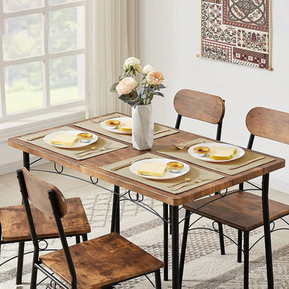 Juego de comedor moderno industrial de 5 piezas con mesa con tapa de madera y 4 sillas