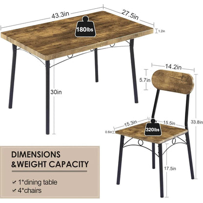 Juego de comedor moderno industrial de 5 piezas con mesa con tapa de madera y 4 sillas
