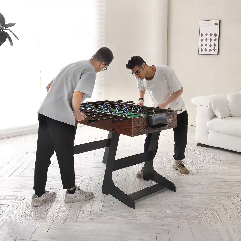 Mesa de futbolín plegable con 2 balones con acabado de madera de nogal - Tamaño estándar