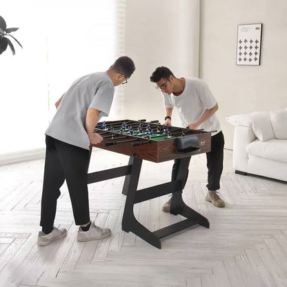 Mesa de futbolín plegable con 2 balones con acabado de madera de nogal - Tamaño estándar
