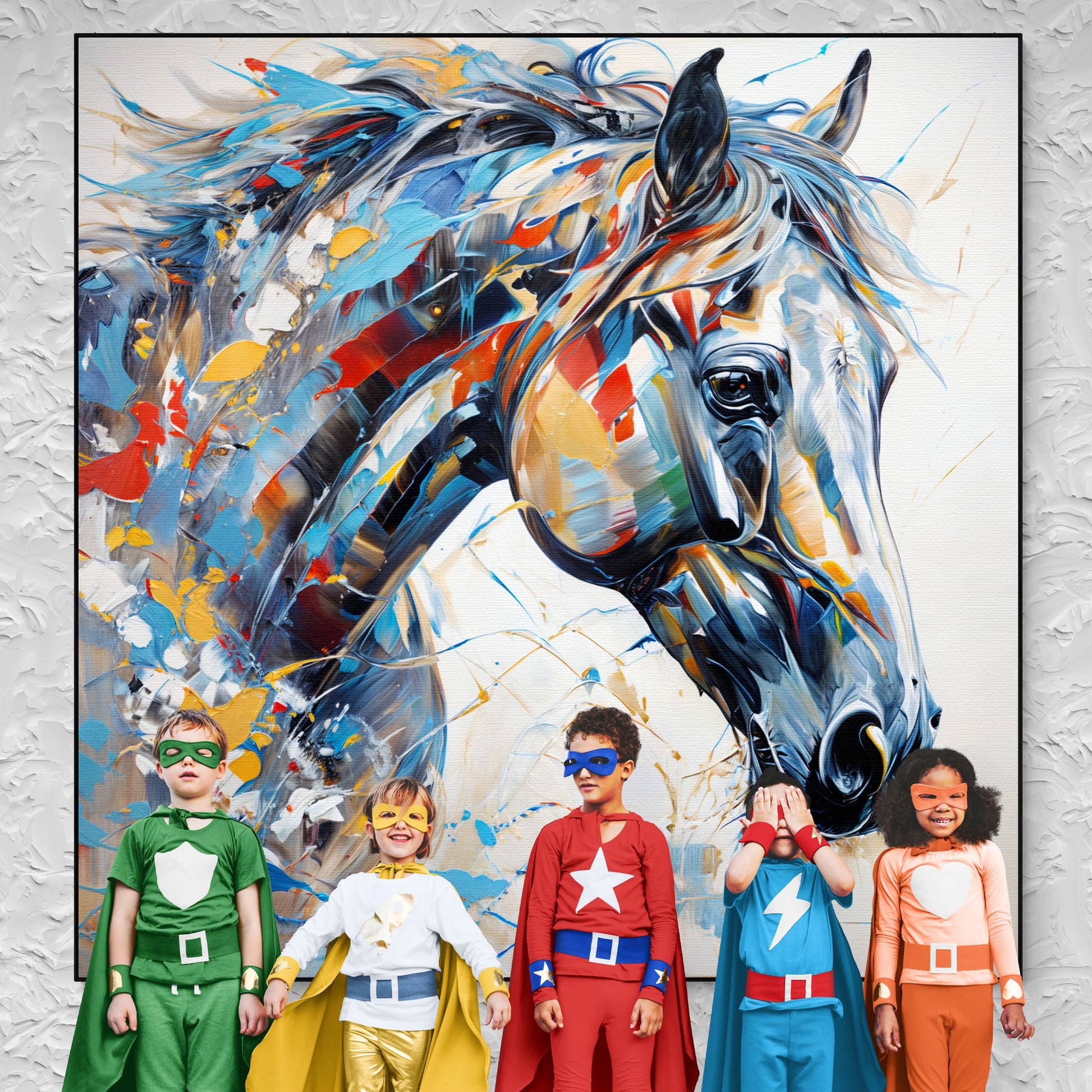Canvas Print: Vivid Steed by Tailored Canvases, abstract horse in blue/orange hues on Tampa Home & Garden Store