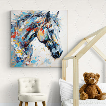 Canvas Print: Vivid Steed by Tailored Canvases, abstract horse portrait in blues and yellows on Tampa Home & Garden Store