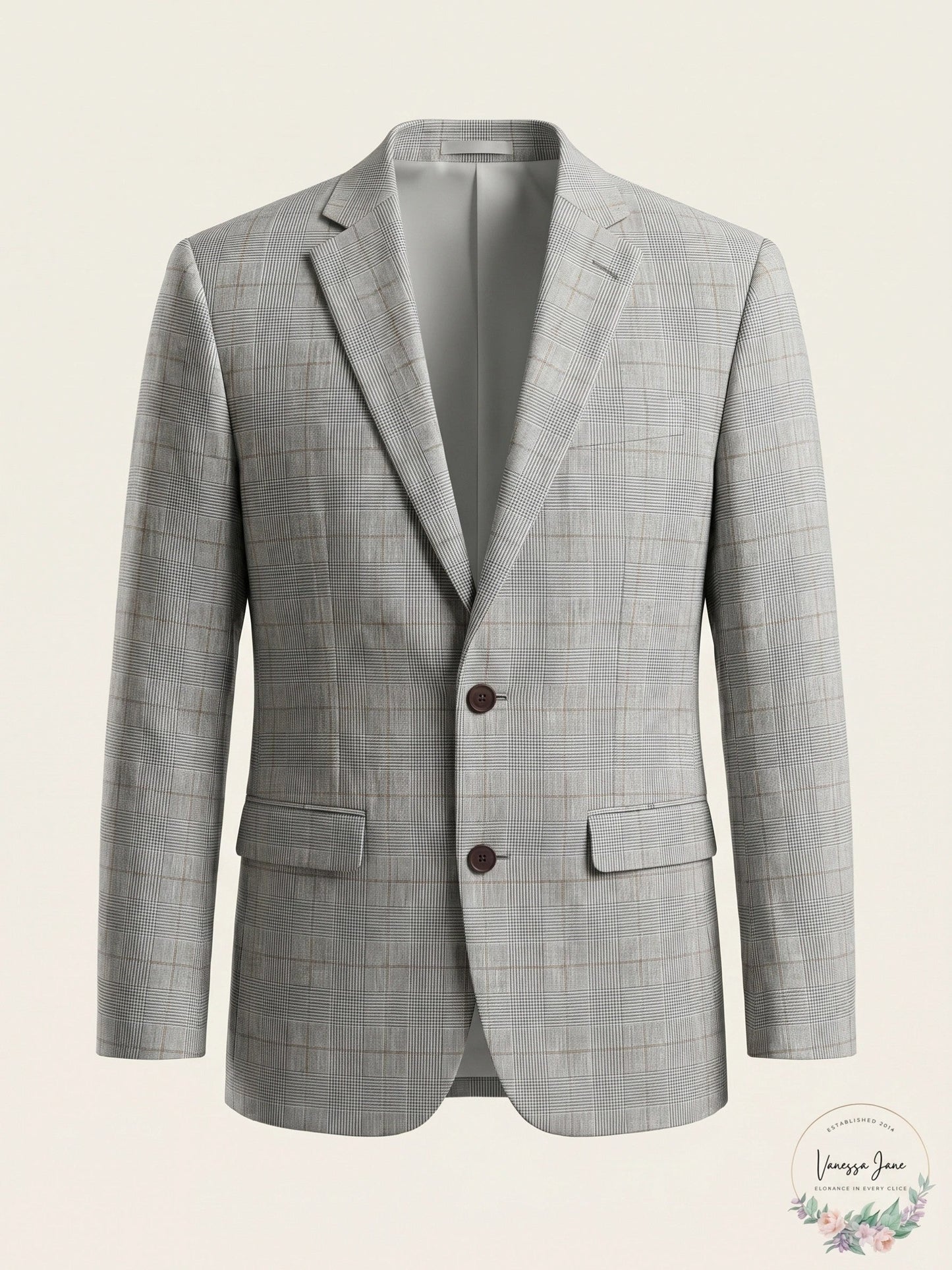Bar III Slim Fit Gray Plaid Linen Jacket for Men