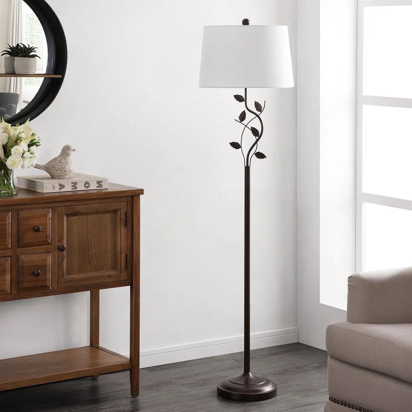 Vine Leaves Floor Lamp Bronze With White Shade