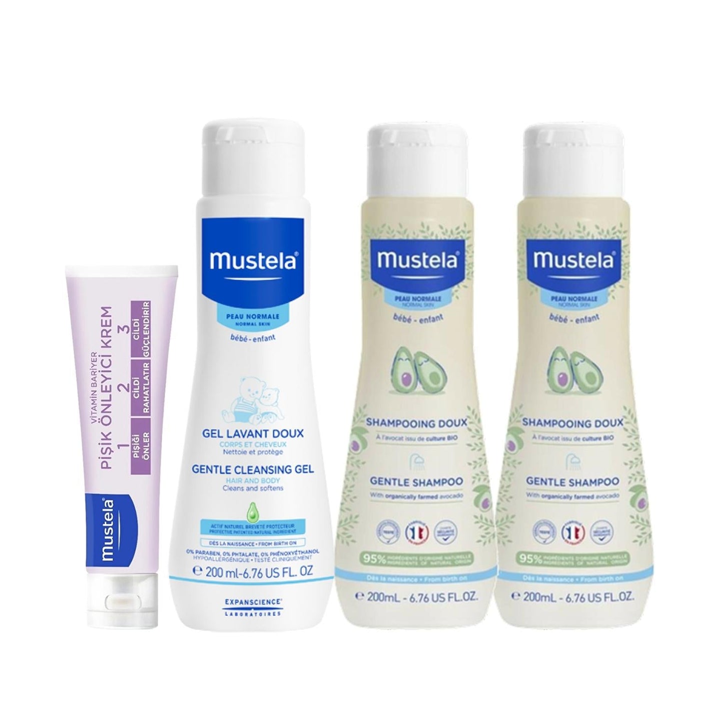 Mustela newborn baby care set with cleansing gel, two gentle shampoos, and lavender tube on Tampa Home & Garden Store