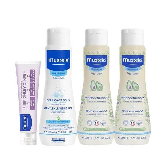 Mustela newborn baby care set with cleansing gel, two gentle shampoos, and lavender tube on Tampa Home & Garden Store
