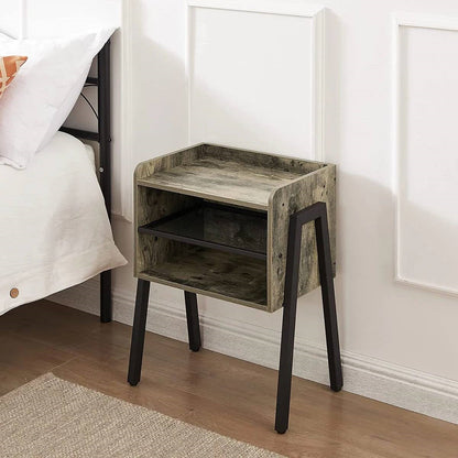 Mesa Auxiliar/de Noche/Mesa de Extremo Industrial Moderna Gris con Madera y Metal Negro