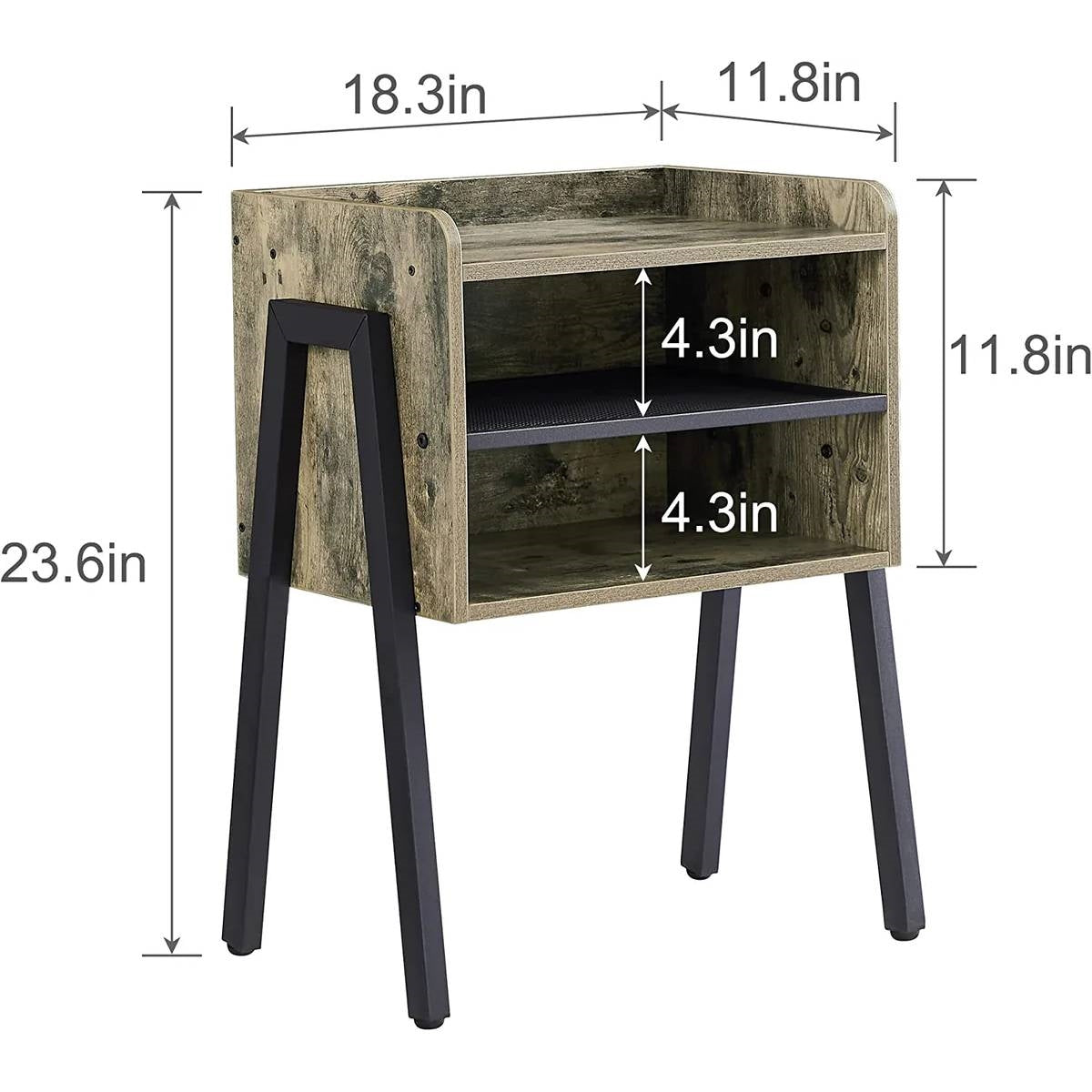 Mesa Auxiliar/de Noche/Mesa de Extremo Industrial Moderna Gris con Madera y Metal Negro