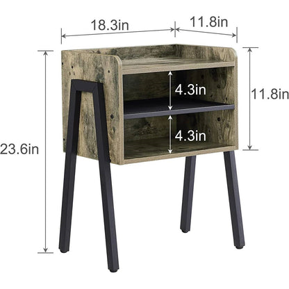 Mesa Auxiliar/de Noche/Mesa de Extremo Industrial Moderna Gris con Madera y Metal Negro