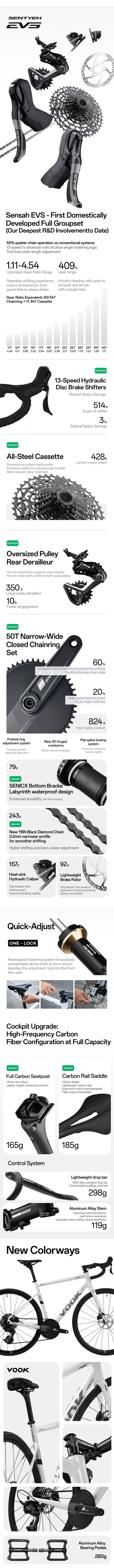 VOOK ONE 2.0 Road Bike Lightweight 7.8kg, 1290g aluminum frame + 345g carbon fork - Tampa Home & Garden Store